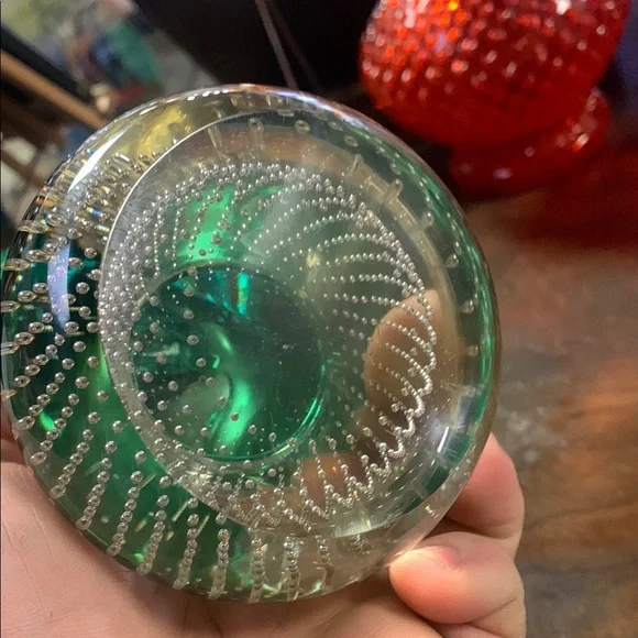 Carl Erickson “Art Deco” Vintage Green Controlled Bubble (Art) 10” Vase - Picture 4 of 5